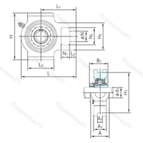 Подшипниковый узел шариковый радиальный UKT 306+H 2306 от производителя  NACHI