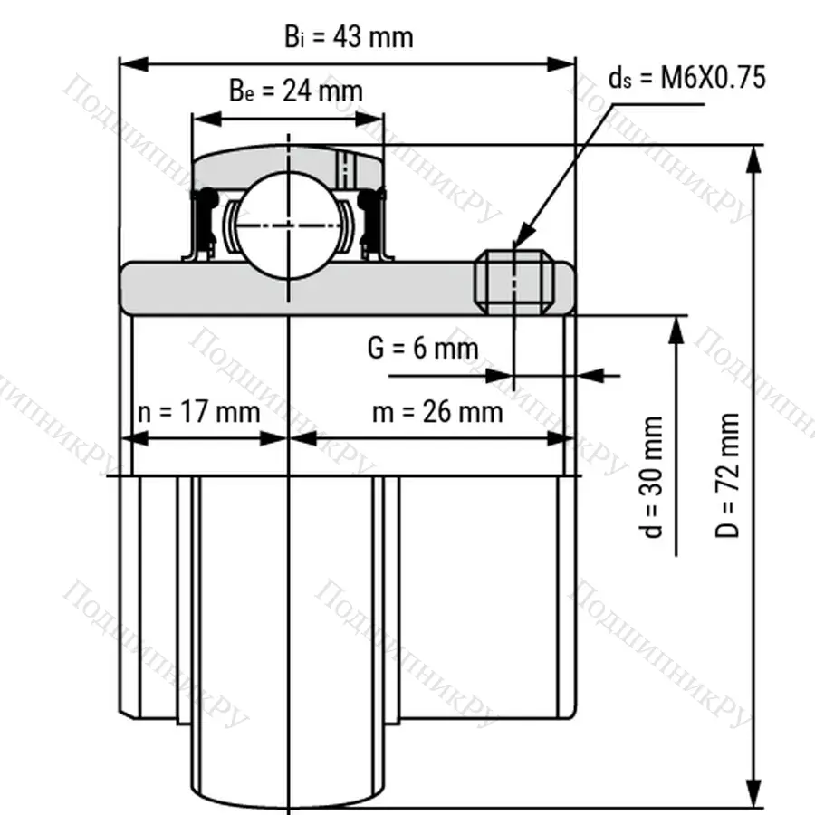 Радиальный шариковый подшипник UC 306 - Вал 30мм
