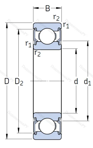 Однорядный шариковый подшипник 6303 2RSH от производителя  SKF