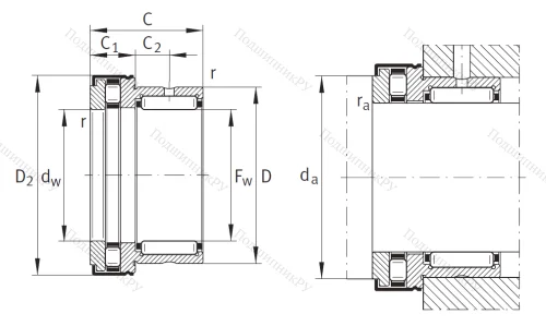 Комбинированный подшипник NKXR 25 XL от производителя  INA