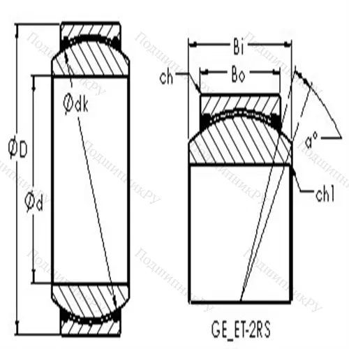 Подшипник скольжения сферический GE 40ET-2RS от производителя  AST