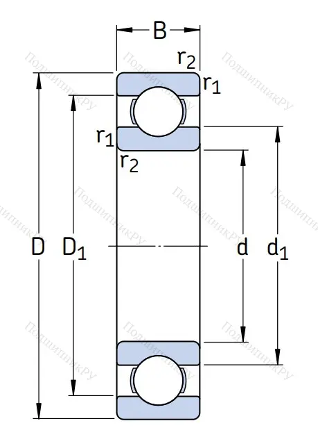 Однорядный шариковый подшипник 6307 от производителя  SKF