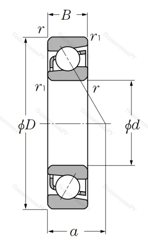 Однорядный шариковый подшипник 7007 от производителя  NTN