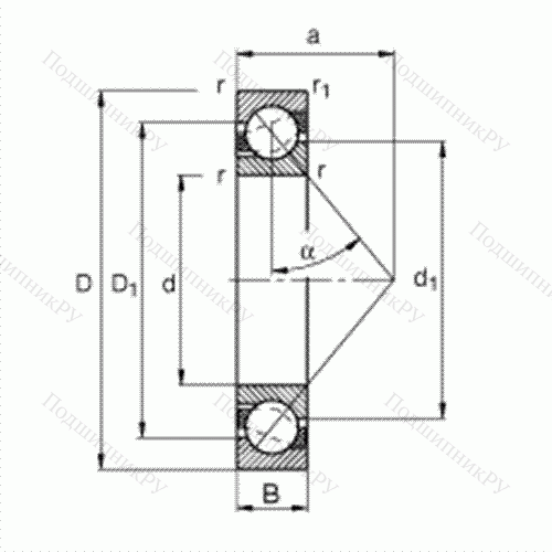 Подшипник шариковый радиально-упорный 7303-B-TVP от производителя  FAG Подшипник шариковый радиально-упорный 7303-B-TVP от производителя  FAG